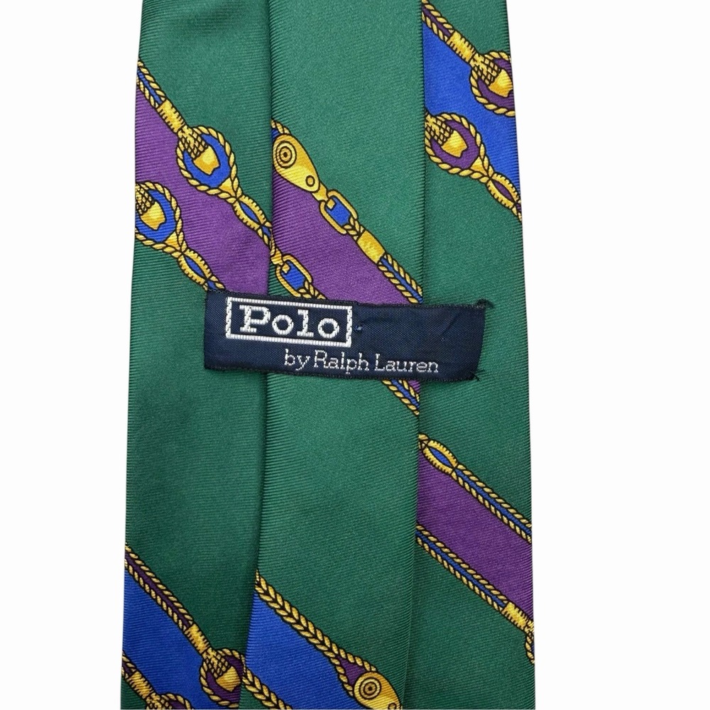Polo Ralph Lauren Men's Tie Equestrian Emerald Green Satin Silk USA 3 7/8" x 57"